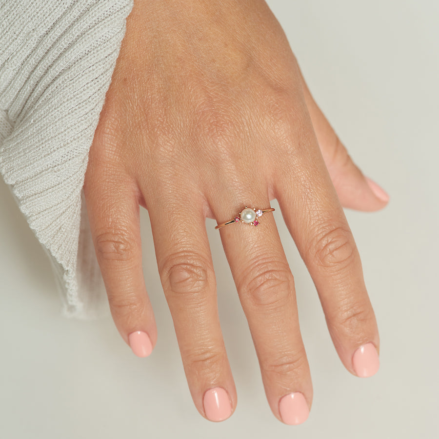 Pearl Gemstone Cluster Ring