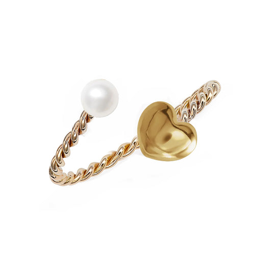 Open Twist Gold Heart Pearl Ring