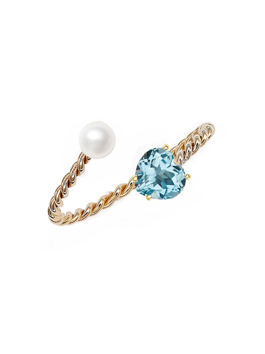 Open Twist Gem Heart Pearl Ring