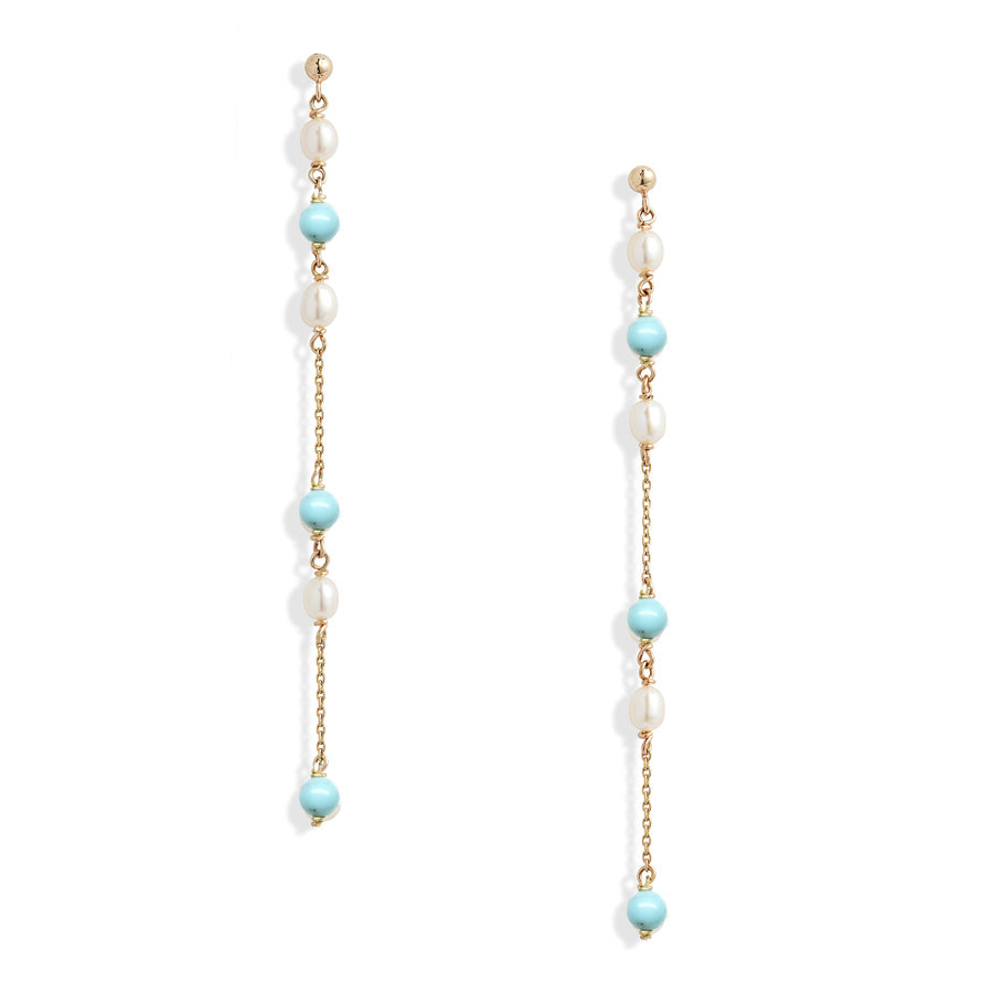 Long Spaced Turquoise Pearl Earrings