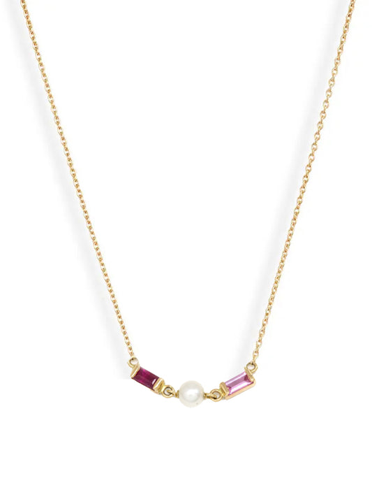 Baguette Ruby Pink Sapphire Pearl Necklace