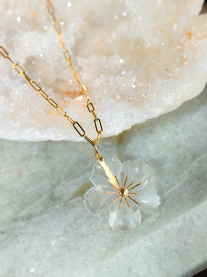 Quartz Flower Pendant Necklace