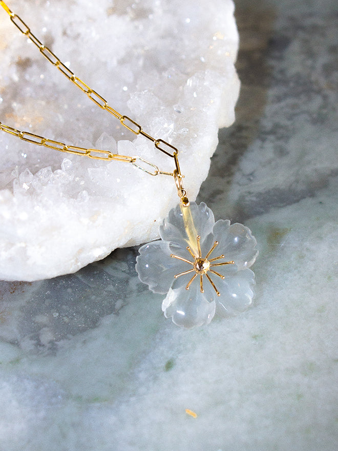 Quartz Flower Pendant Necklace