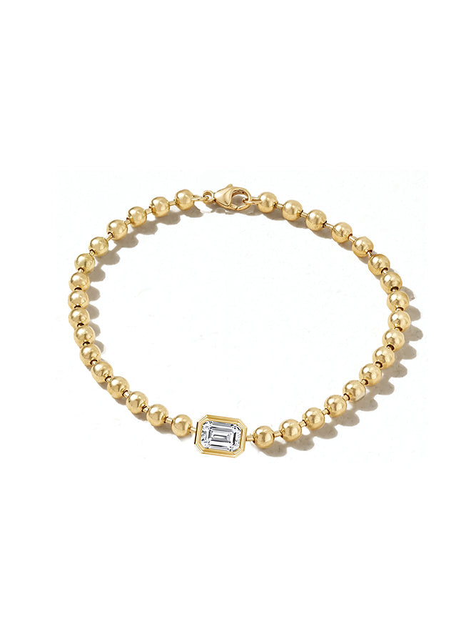 Emerald Cut Lab Diamond Ball Chain Bracelet