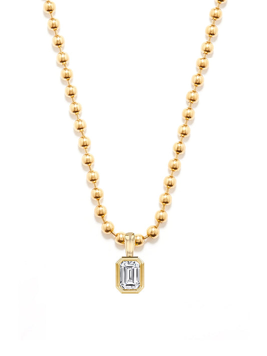 Emerald Cut Lab Diamond Ball Chain Necklace