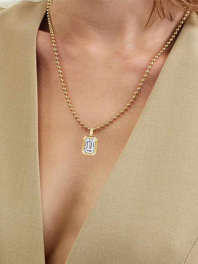 Emerald Cut Lab Diamond Ball Chain Necklace