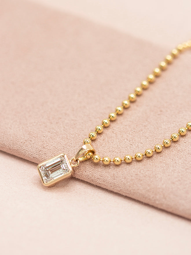 Emerald Cut Lab Diamond Ball Chain Necklace