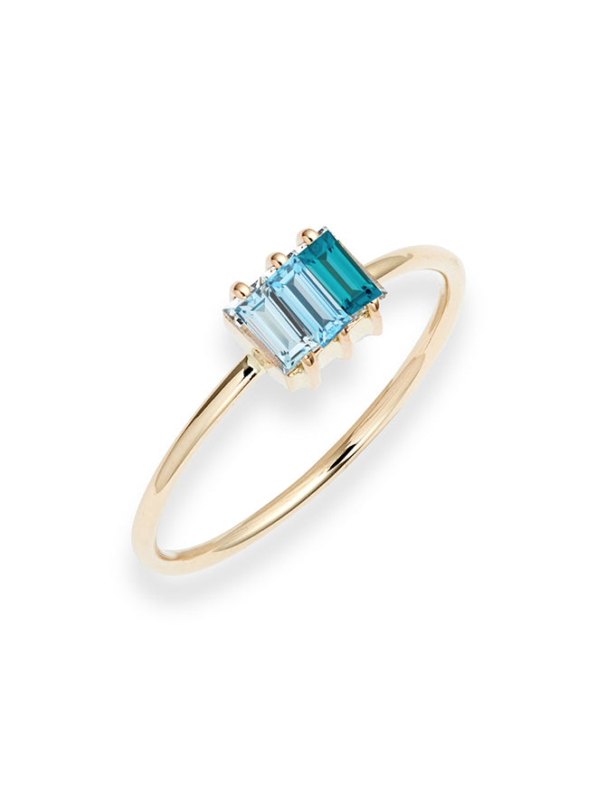 Triple Baguette Blue Topaz Gradient Ring