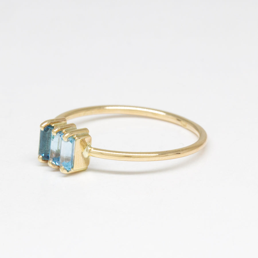 Triple Baguette Blue Topaz Gradient Ring