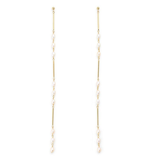 3 Linear Bar Pearl Earrings