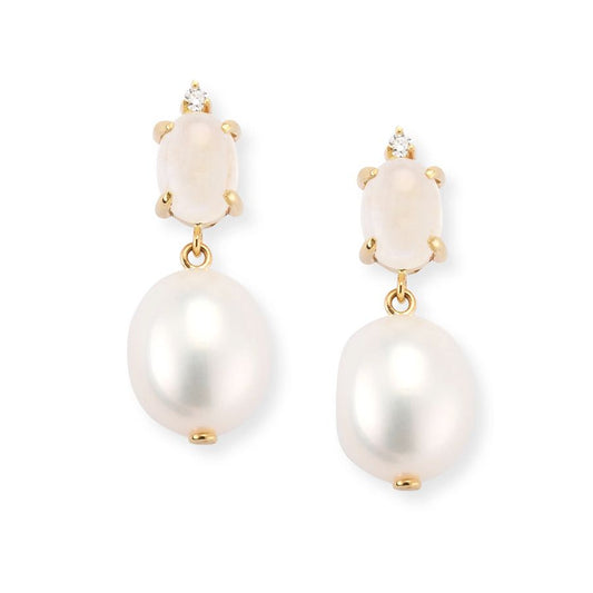 Oval Gem Diamond Pearl Earrings