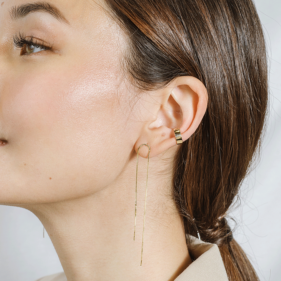 Gold Arch Box Chain Earrings