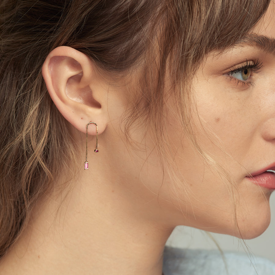 Ruby & Pink Sapphire Box Chain Earrings