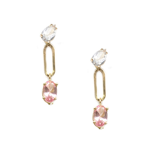 White Topaz Link Oval Gem Earrings