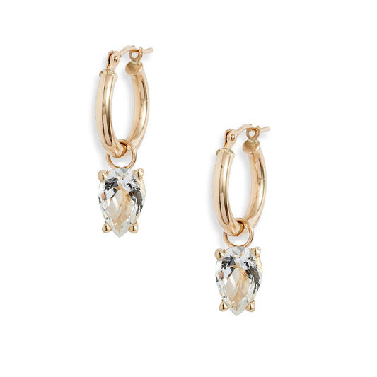 Gold Hoop Removable White Topaz Dangles