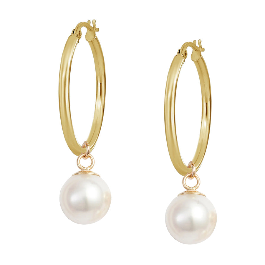 Medium Gold Hoop Pearl Earrings