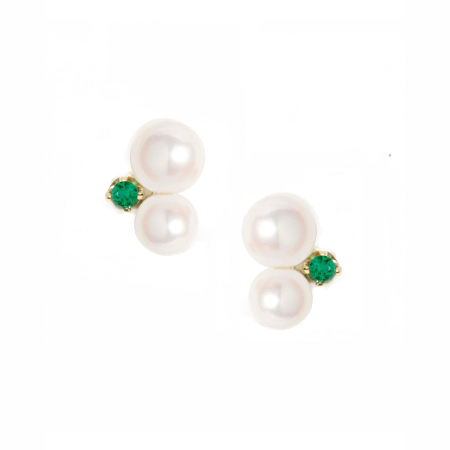 Double Pearl Gemstone Stud Earrings