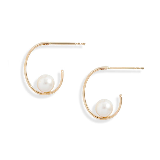 Gold Oval Pearl Earrings