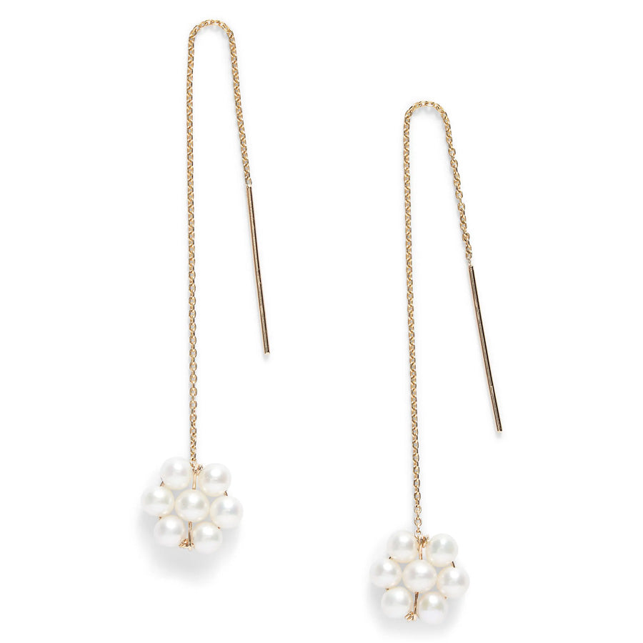 Pearl Flower Threader Earrings