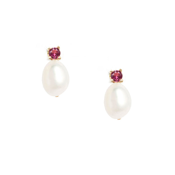 Petite Oval Pearl Ruby Earrings