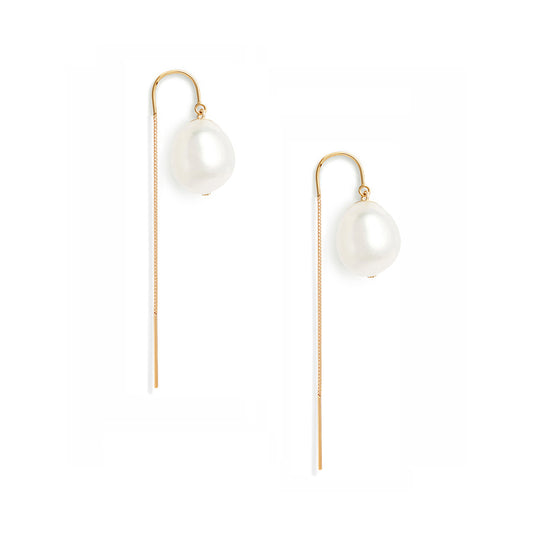 Large Oval Pearl Threader Earrings