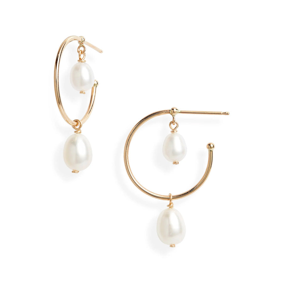 Hoop Double Pearl Dangle Earrings