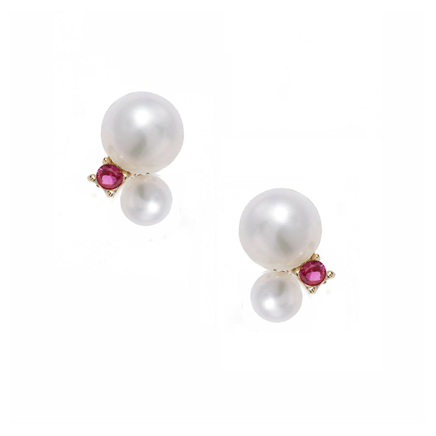 Double Pearl Gemstone Stud Earrings