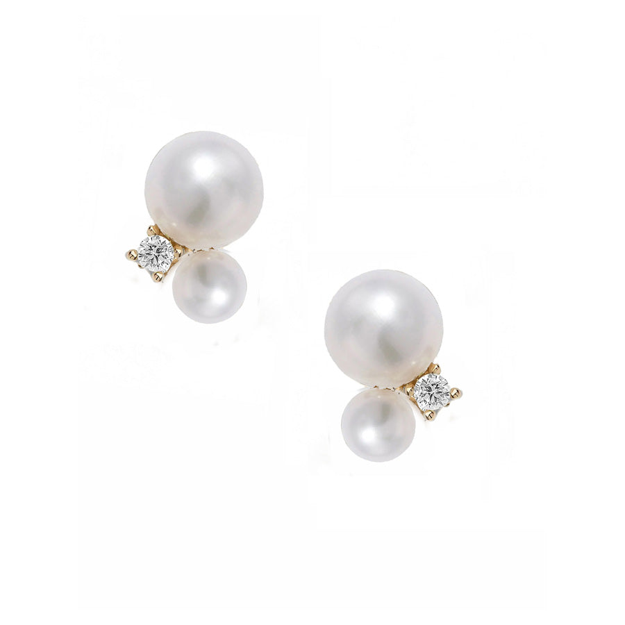 Double Pearl Gemstone Stud Earrings