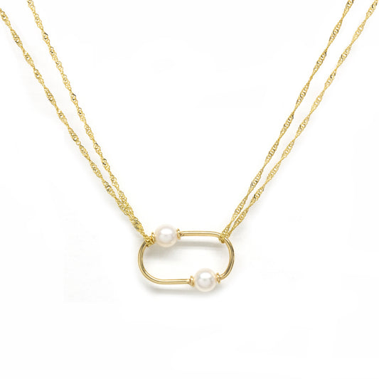 Oval Pearl Pendant Shimmer Necklace