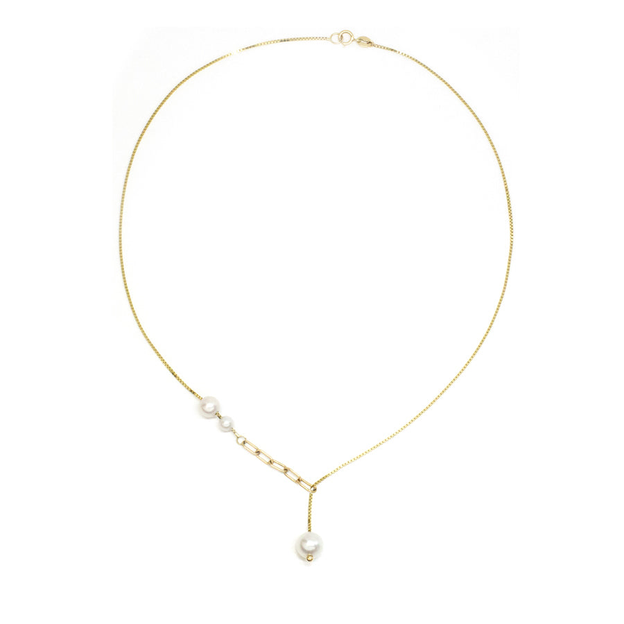 Box Chain Pearl Dangle Necklace