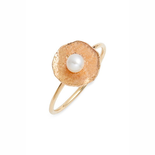 Gold Petal Pearl Ring