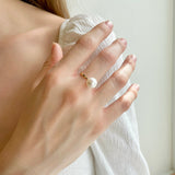 Large Pearl Hammered Ring