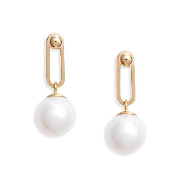 Gold Dot Link Pearl Earrings