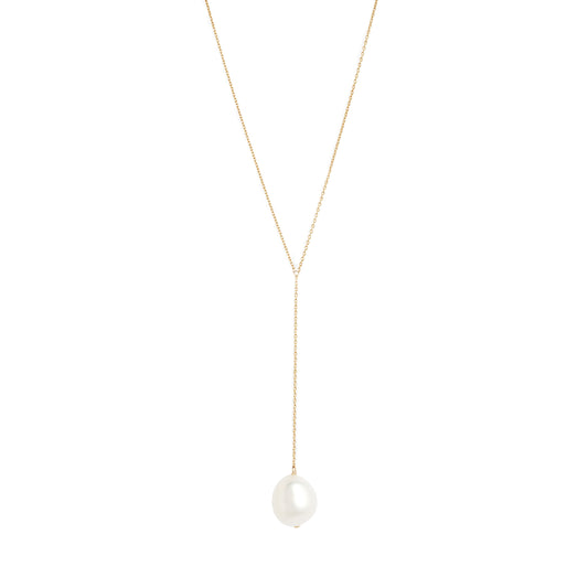 Gold Lariat Necklace with Baroque Pearl