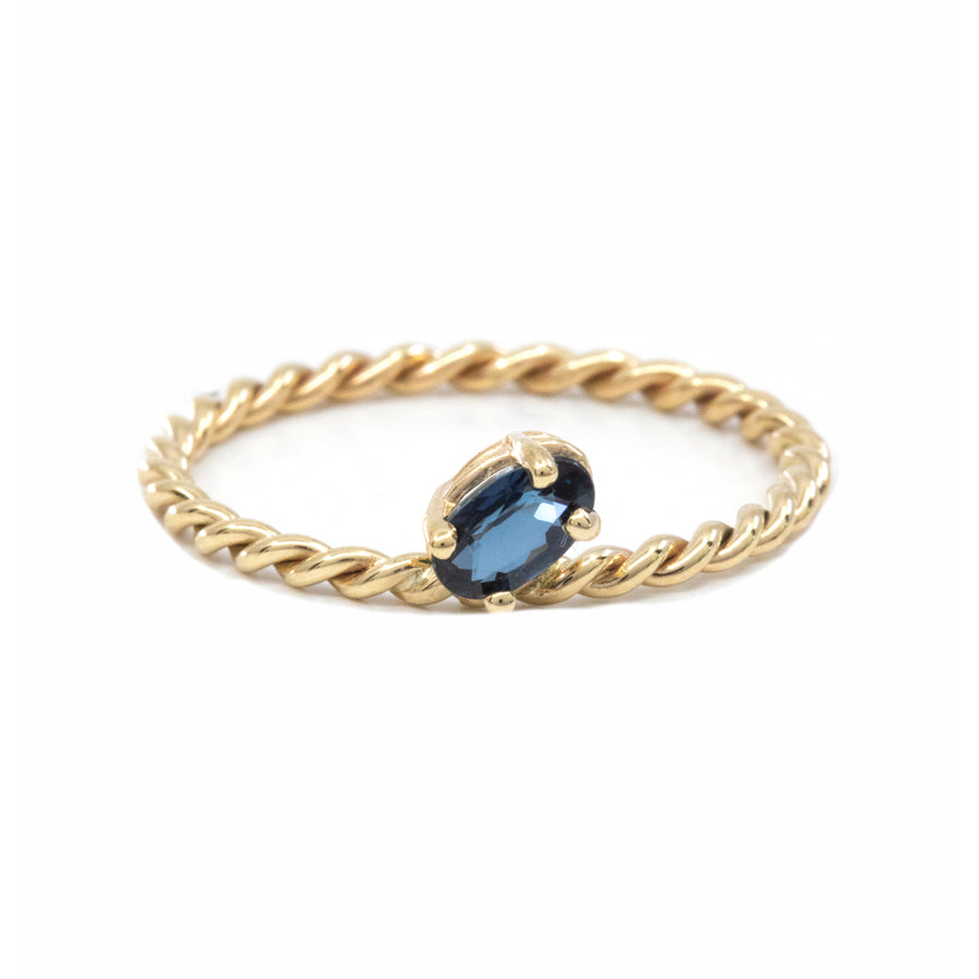 Slanted Blue Sapphire Twisted Ring