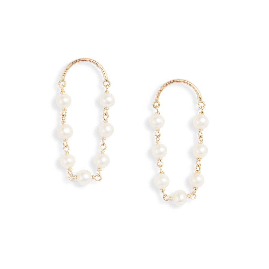 Gold Crescent Short Pearl Drop Earrings