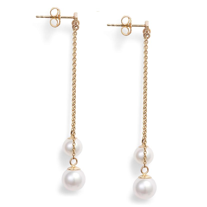 Double Pearl Chain Drop Earrings