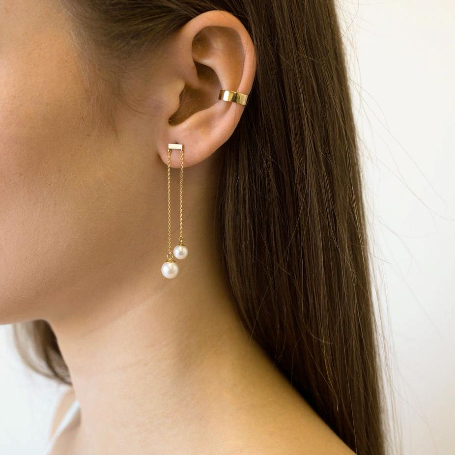 Double Pearl Chain Drop Earrings