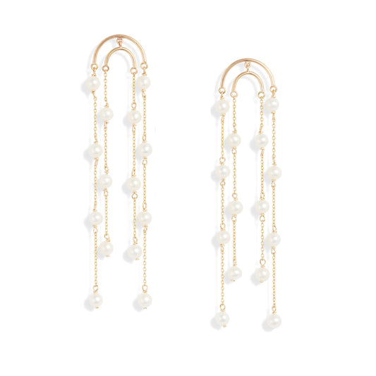 Double Crescent Pearl Drop Earrings