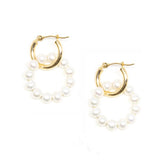 Mini Gold Hoop Pearl Circle Dangle Earrings