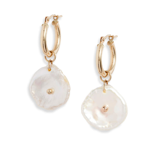 Gold Hoop Petal Pearl Dangle Earrings