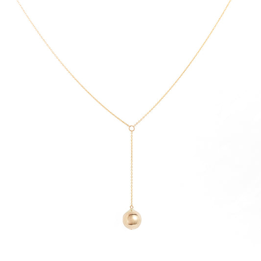 Gold Lariat Necklace with Gold Dome