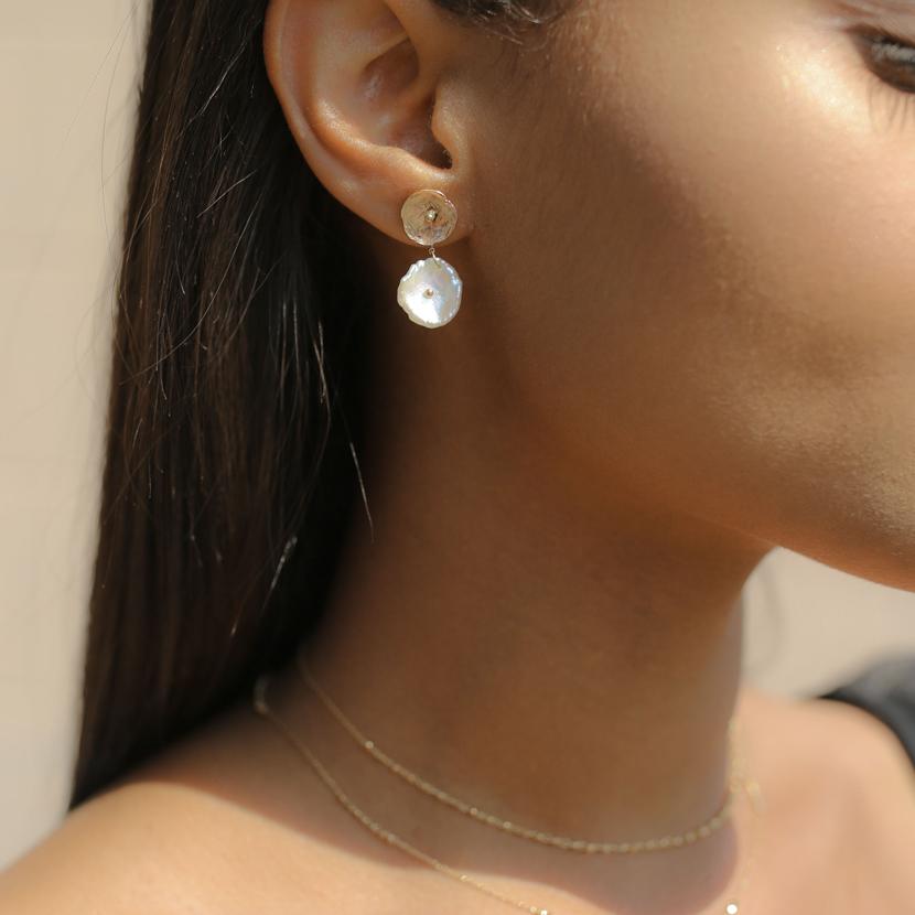 Gold Petal Earrings with Petal Pearl Jackets