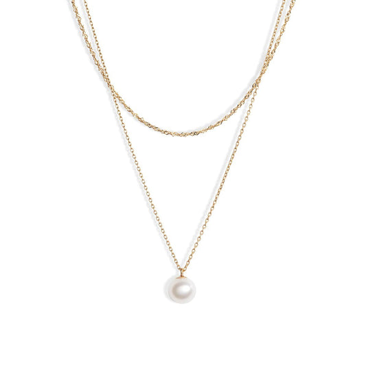 Layer Chain Pearl Necklace