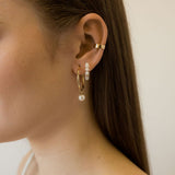 Medium Gold Hoop Pearl Earrings