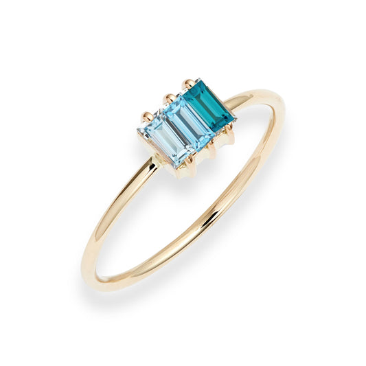 Triple Baguette Blue Topaz Gradient Ring