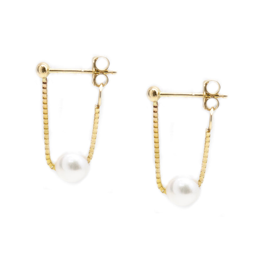 Pearl Box Chain Wrap Around Earrings