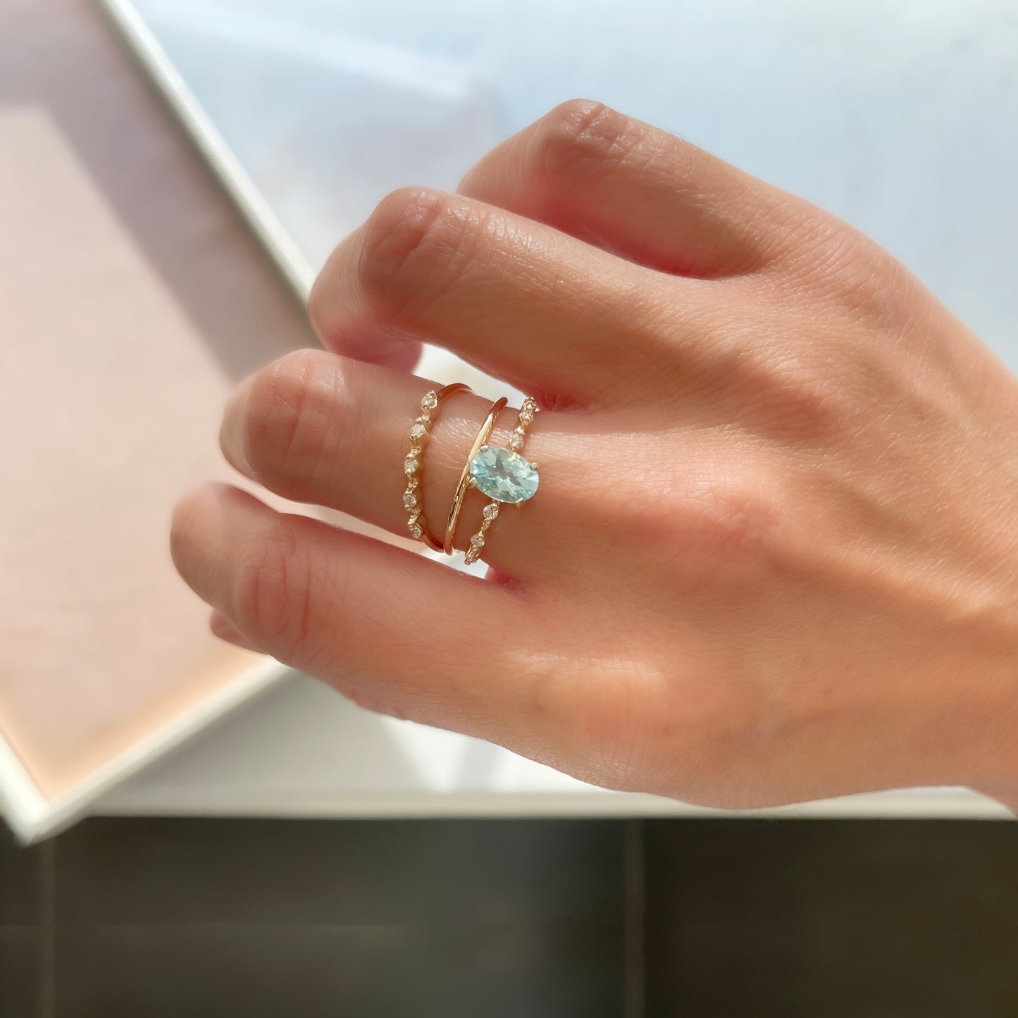 Oval Aquamarine Diamond Ring