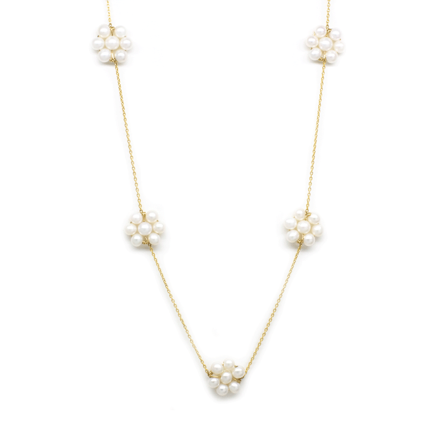 White Pearl Bead Flower Necklace