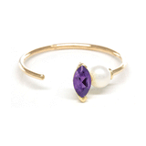 Marquise Gemstone Pearl Open Ring